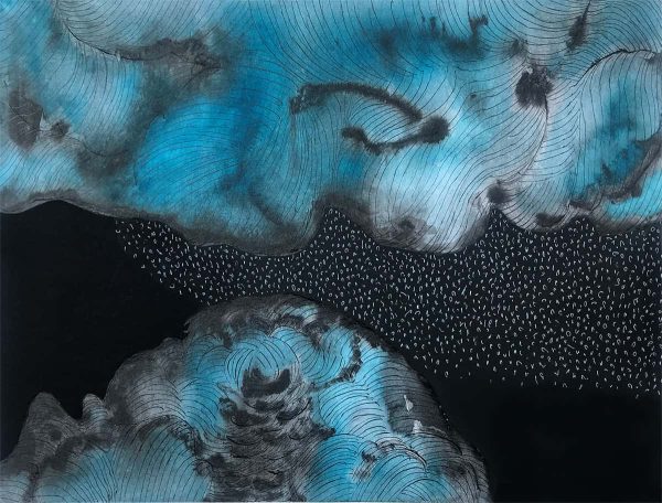 Sky zone with blue clouds, drawing by Jolanta Johnsson