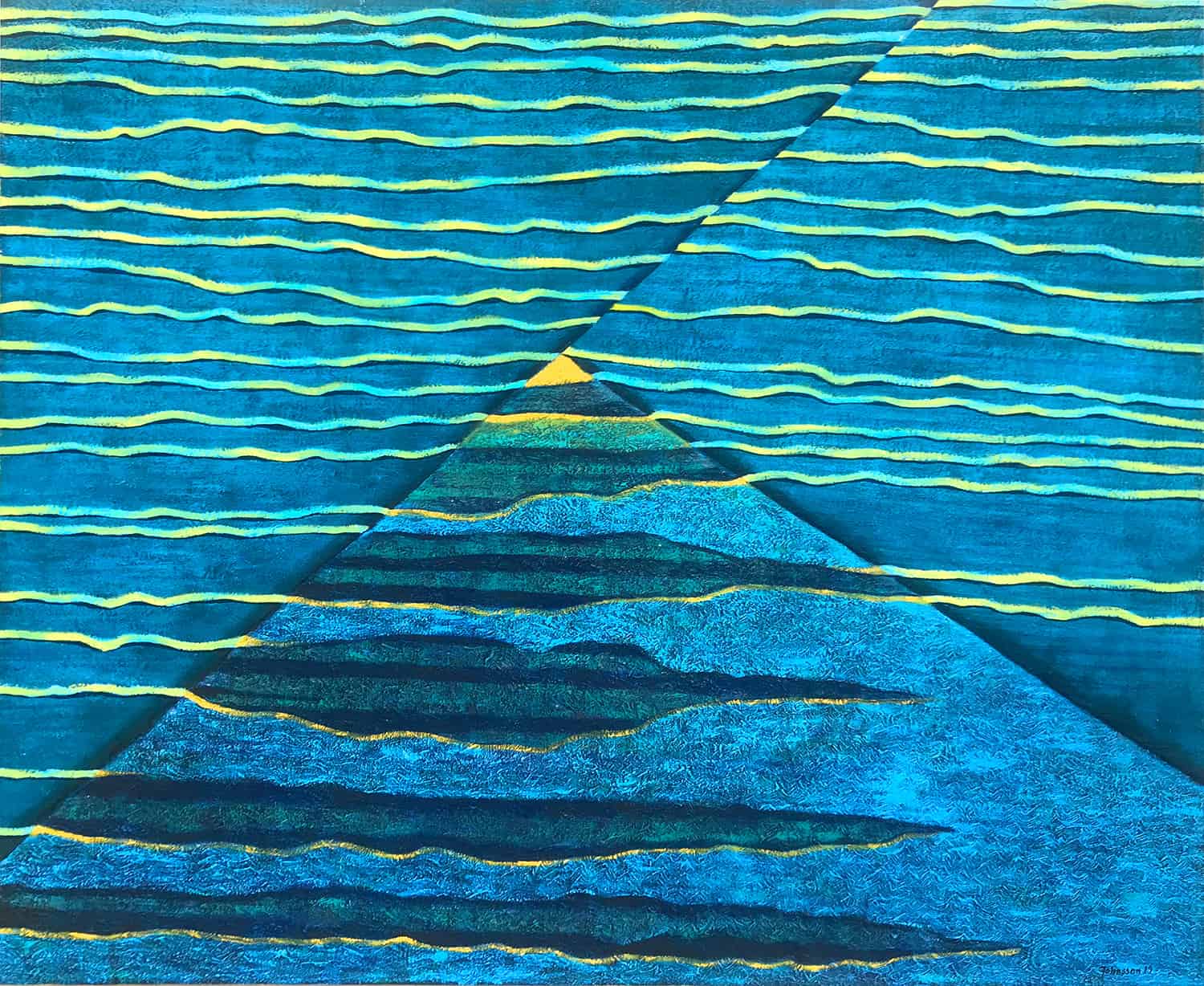 Picture oil on canvas by Jolanta Johnsson, Blue geometric landscape