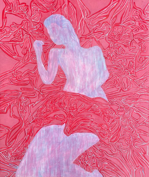 Lady in red, canvas painting by Jolanta Johnsson